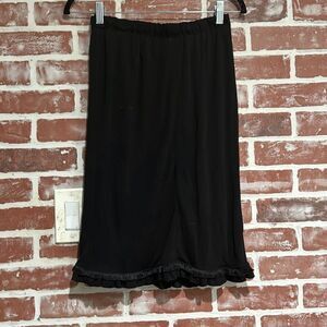 NWT Liola Italy Y2K Fringe Ruffle Hem Pull On Knee Length Skirt Black Size 10